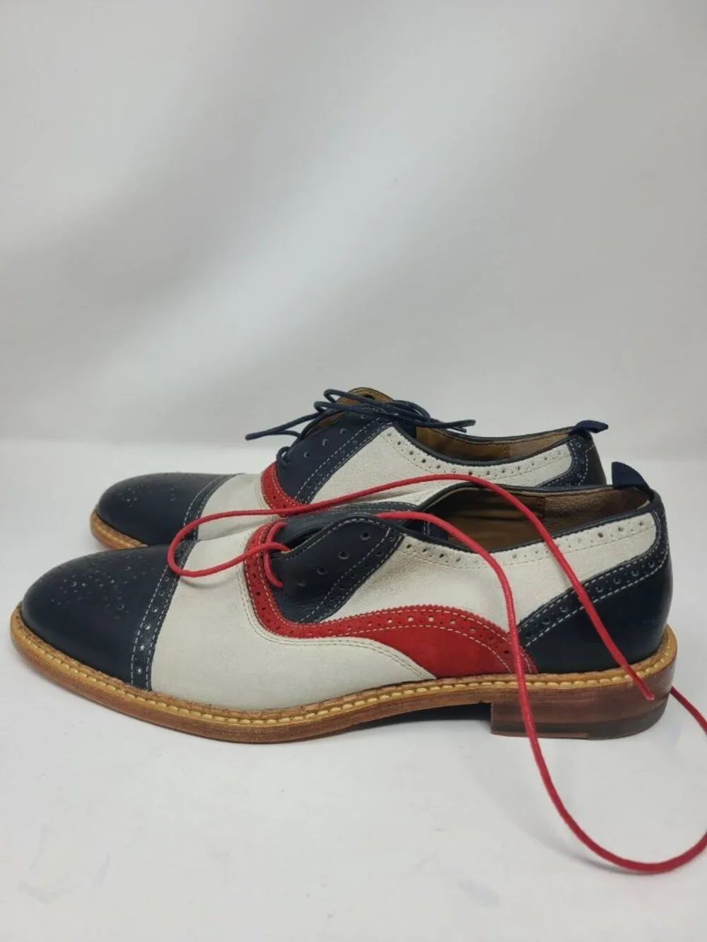 Johnston Murphy Wingtip Oxfords Mens 9M Leather Brogue Dress Shoes Navy...